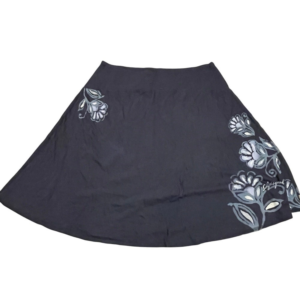Life Is Good brown A-Line Skirt with Painted Floral Motifs